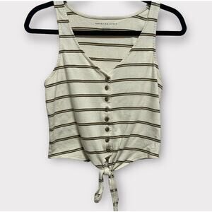 American Eagle striped button front tank tie detail size XS